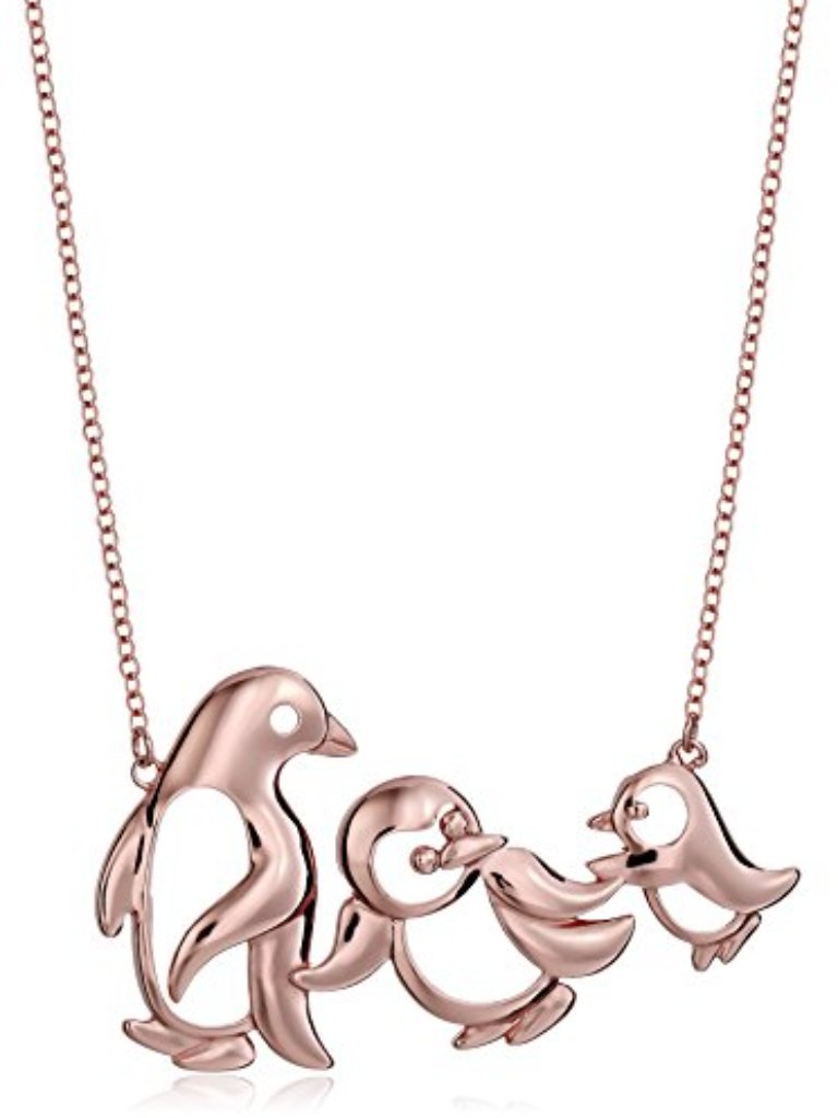Amazon Collection Rose 18k Gold Sterling Silver Penguin Family Necklace, 18